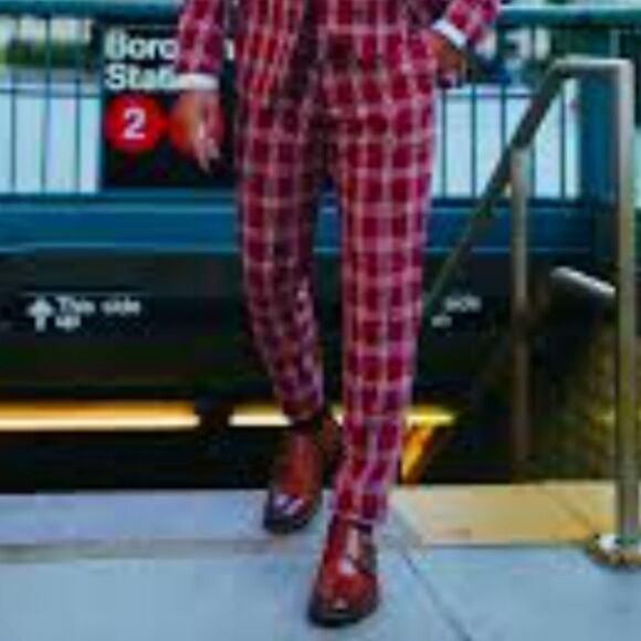 Stacy Adams Red/White Plaid Suit Un-Hemmed Pants Size 42 (48L) NWT